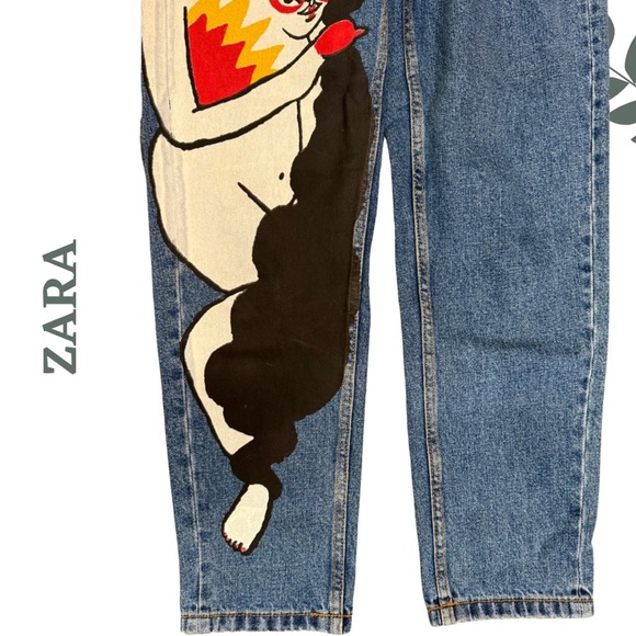 ZARA Ricardo Cavolo Limited Edition Graphic Mom Jeans Hand Painted Size 4 - Picture 5 of 8